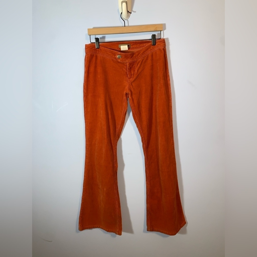 Forever 21 vintage Orange flare low rise corduroy Pants jrs 9 cowgirl boho fall